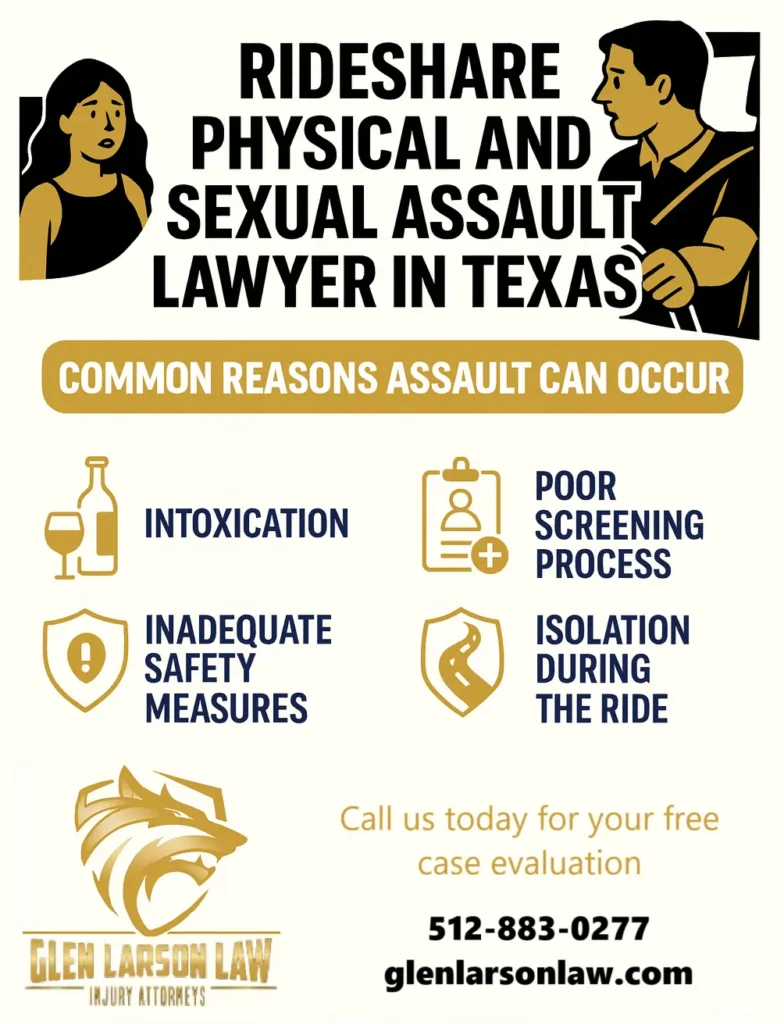 THis Infographic shows that the Glen Larson Law Injury Attorneys Rideshare Physical and Sexual Assault and common Reasons for Rideshare and assault